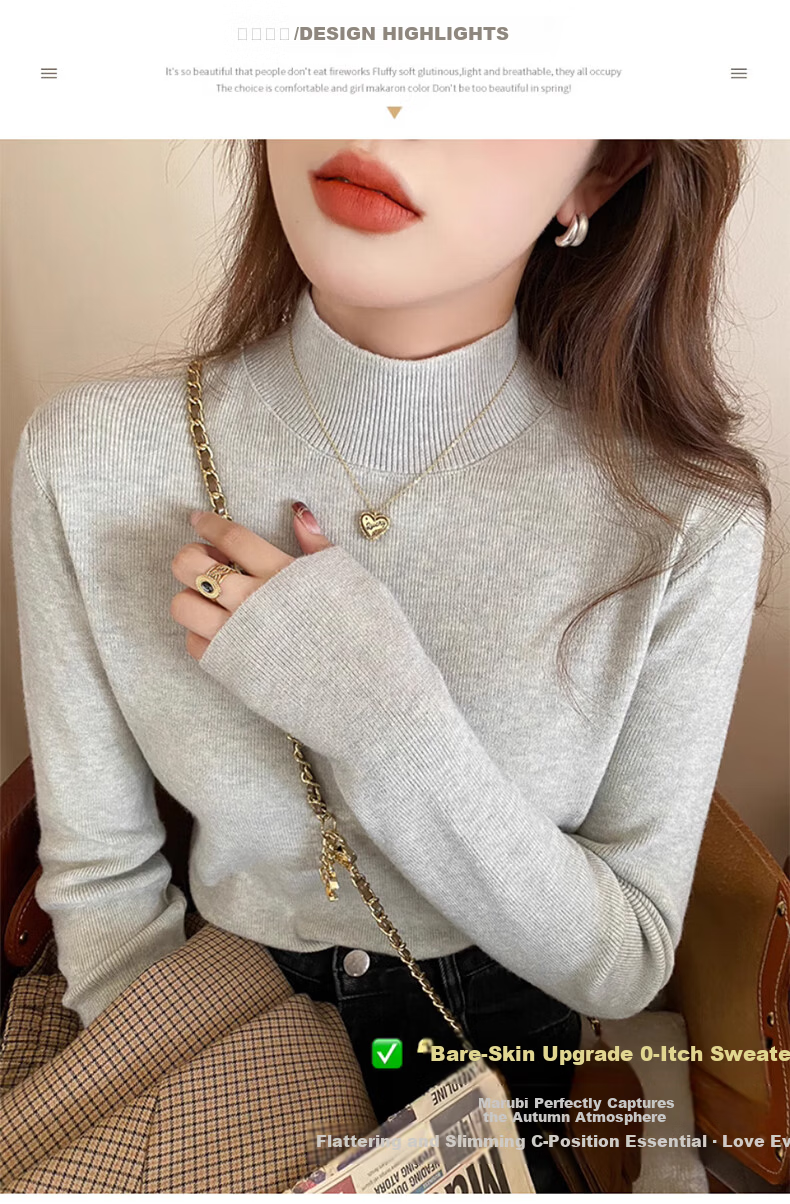 LangSha Knitted Base Layer for Women, Fall/Winter 2025 New Half Turtleneck Thickened Chanel-Style Inner Sweater, Warm Base Layer Top 4
