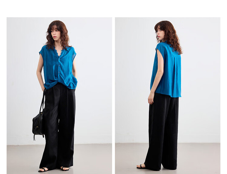 Demana [Breathable Tencel] Summer Lace Splice Turn-down Collar Knot Hem Lightweight Loose Shirt for Women Premium Quality 10