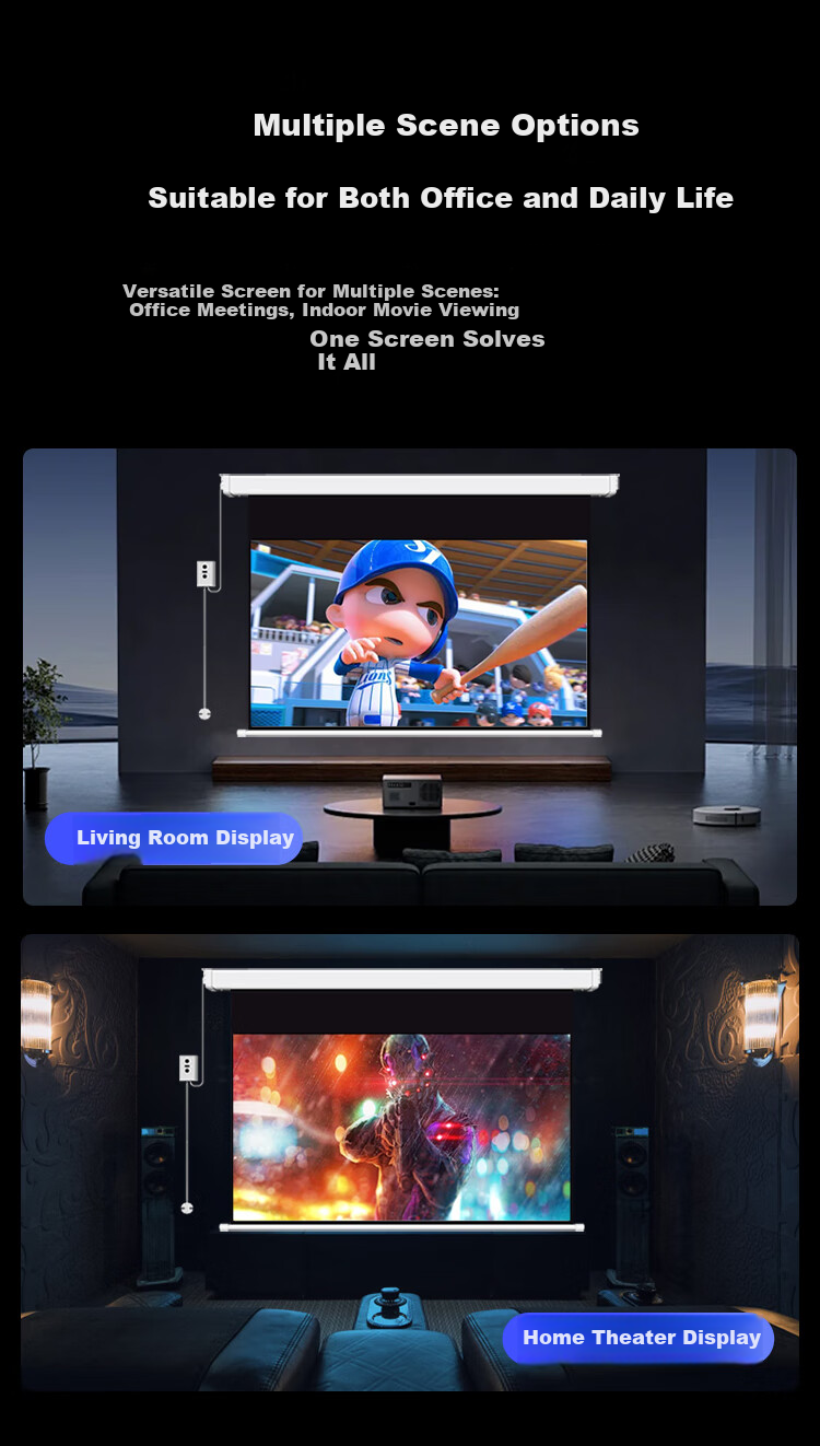 JD Original 100-Inch Electric Suspended White Light Particle Screen, 4K High-Definition, No Drilling Required, Formaldehyde-Free, Suitable for Home Office And Outdoor Use, Compatible with XGIMI, Jmgo, Dangbei Projectors 12