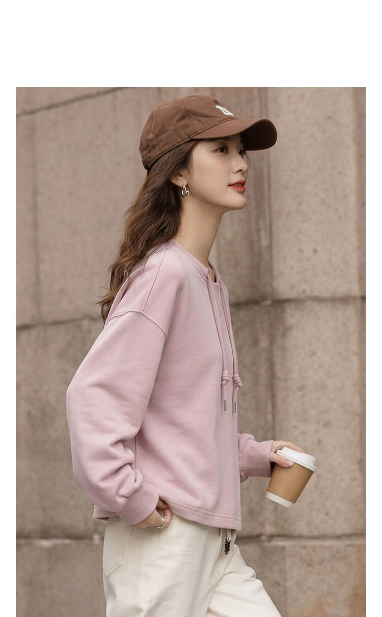 Demana [Cloud Oxygen Cotton Series] Spring Lightweight Youth Style Crewneck Hoodie with Drawstring Handmade Knot Drop Shoulder Slim Fit Women's Sweatshirt Premium Feel 13