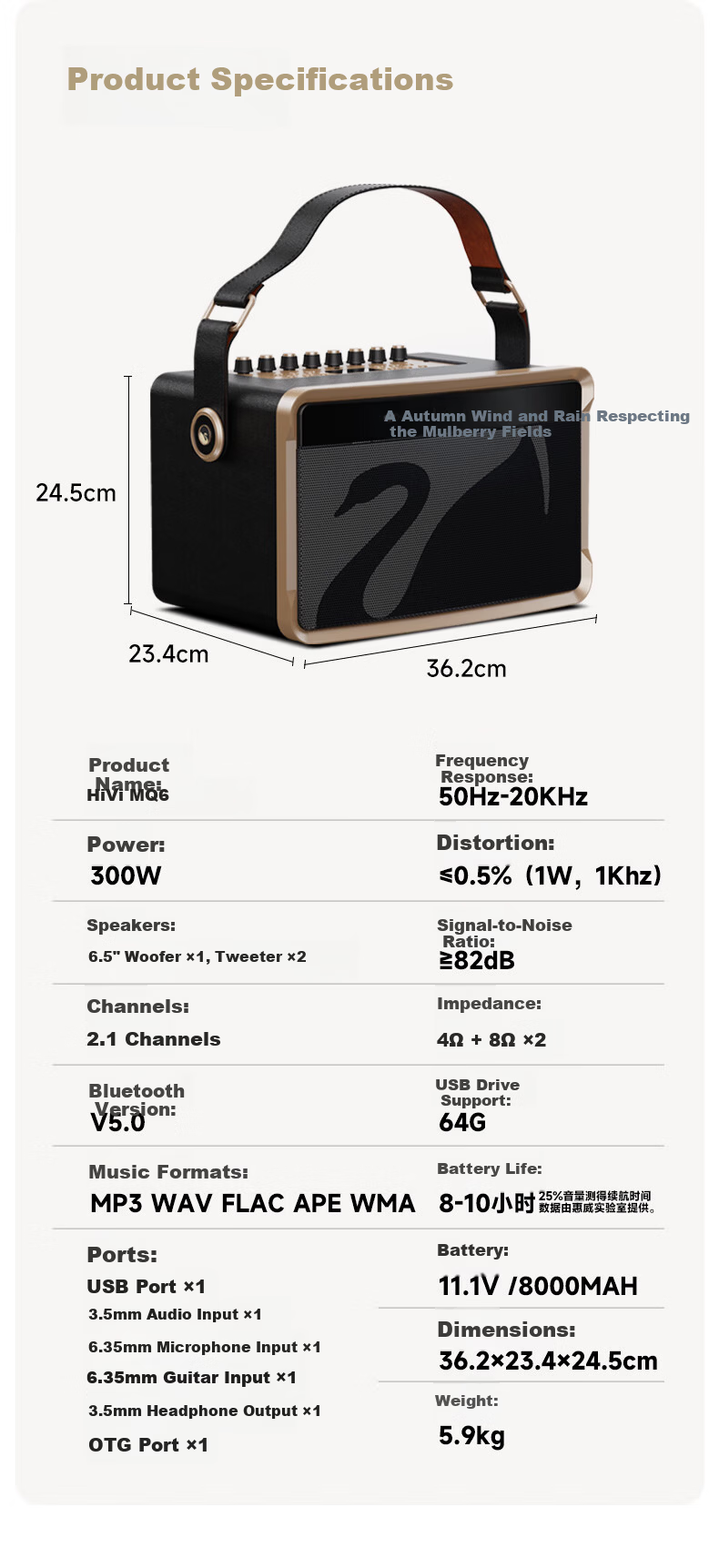 HiVi Portable Smart Bluetooth Speaker Outdoor High-Quality Sound Mobile Square Dance KTV Microphone Karaoke All-in-One Electro-Acoustic Guitar Folk Instrument Speaker MQ6 16