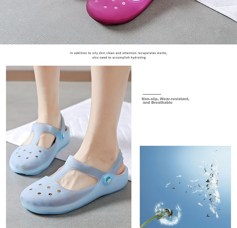 Huameijianbu Women's Perforated Shoes, Non-Slip Closed-Toe Sandals, Beach Shoes, Soft Jelly Shoes, HM2136, Light Purple, Size 38 12