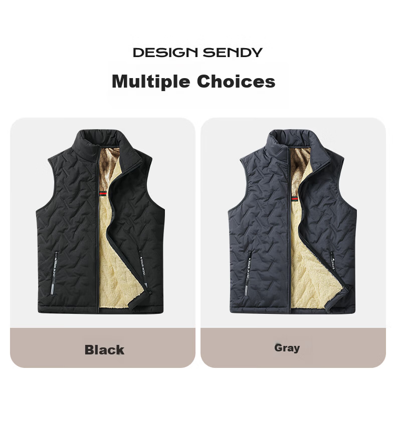Warrior Men's Fleece-Lined Warm Printed Stand Collar Vest Sleeveless Jacket Casual Cotton Padded Outerwear for Autumn and Winter 7