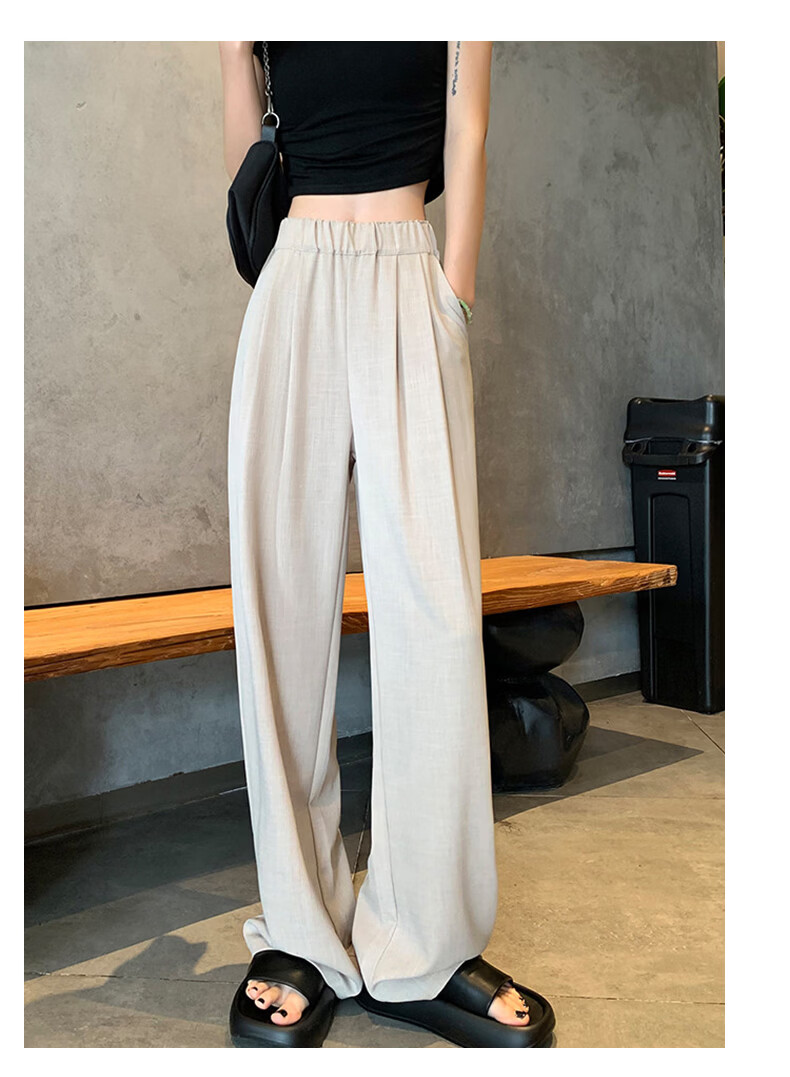 Borui Women's Summer Lightweight Ice-Feel Lazy Style Casual Pants Draped Loose Fit Trousers Chinese Style Wide-Leg Pants Black S 13