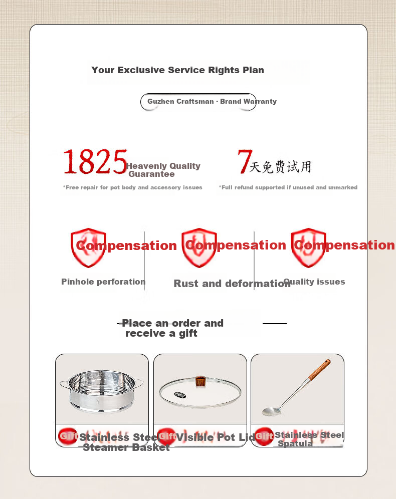 Guzhenjiang Large Belly Iron Wok, Non-Stick Frying Pan for Home Use, Non-Coated, Suitable for Induction And Gas Stoves, Three-Piece Set, with Handles, 28cm 1