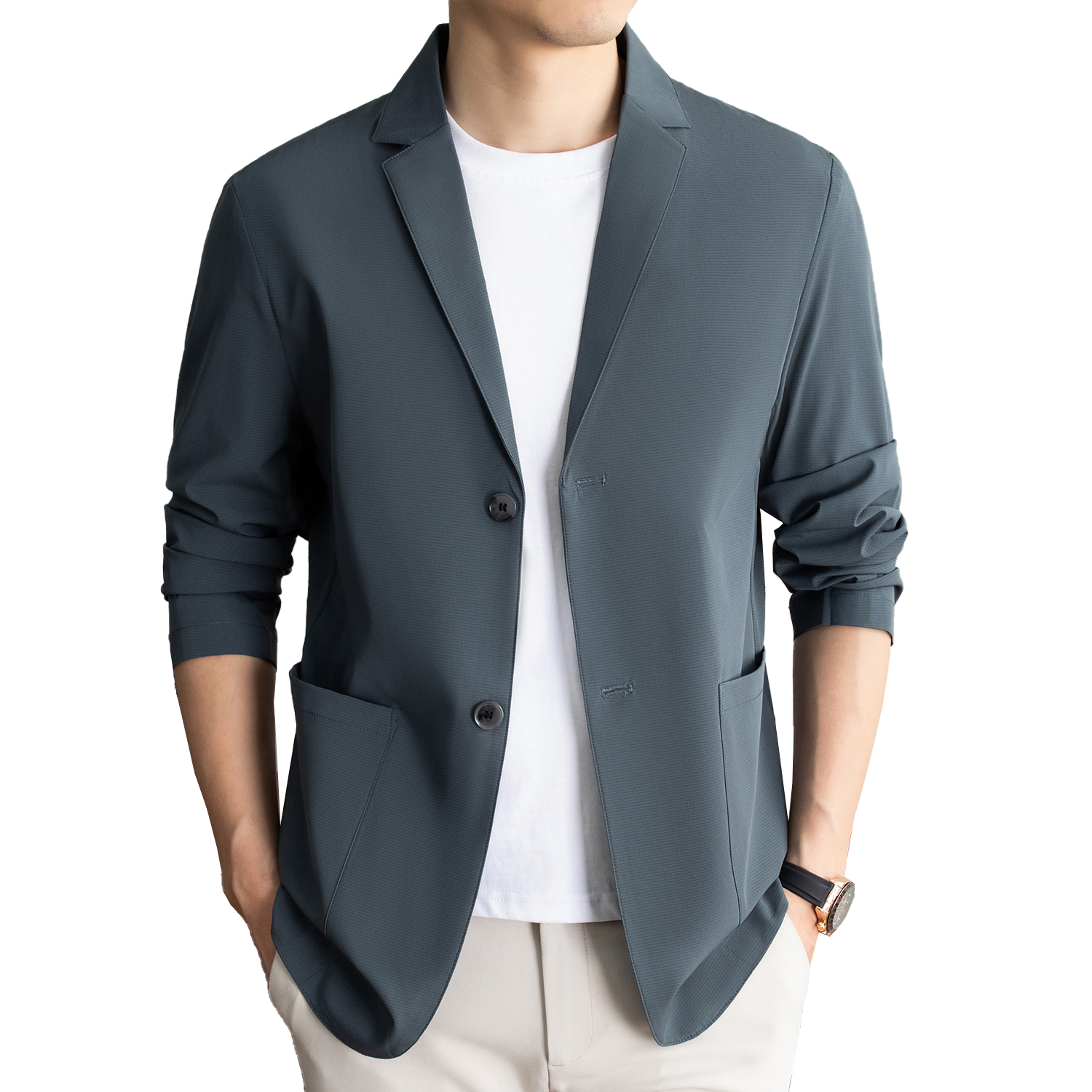 ROMON Men's Summer Sunscreen Jacket Seamless Lightweight Ice Silk UV Protection Blazer 2379 Navy M