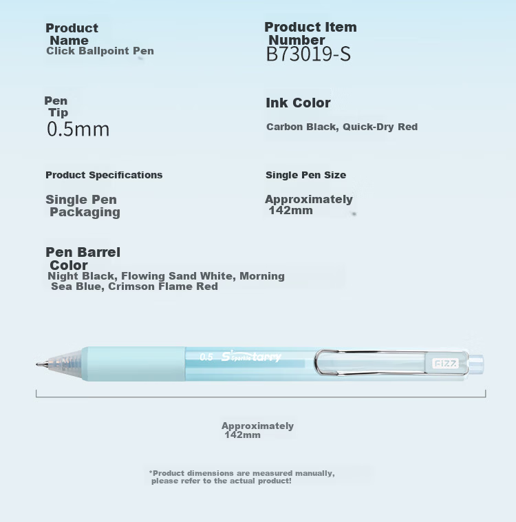 Fizz Chenhai Blue Quick-Dry Retractable Gel Pen 0.5mm Low Center of Gravity Dual Ballpoint CS Black Tip High Capacity Office Signature Pen Student Exam Pen 3-Pack B73019 9