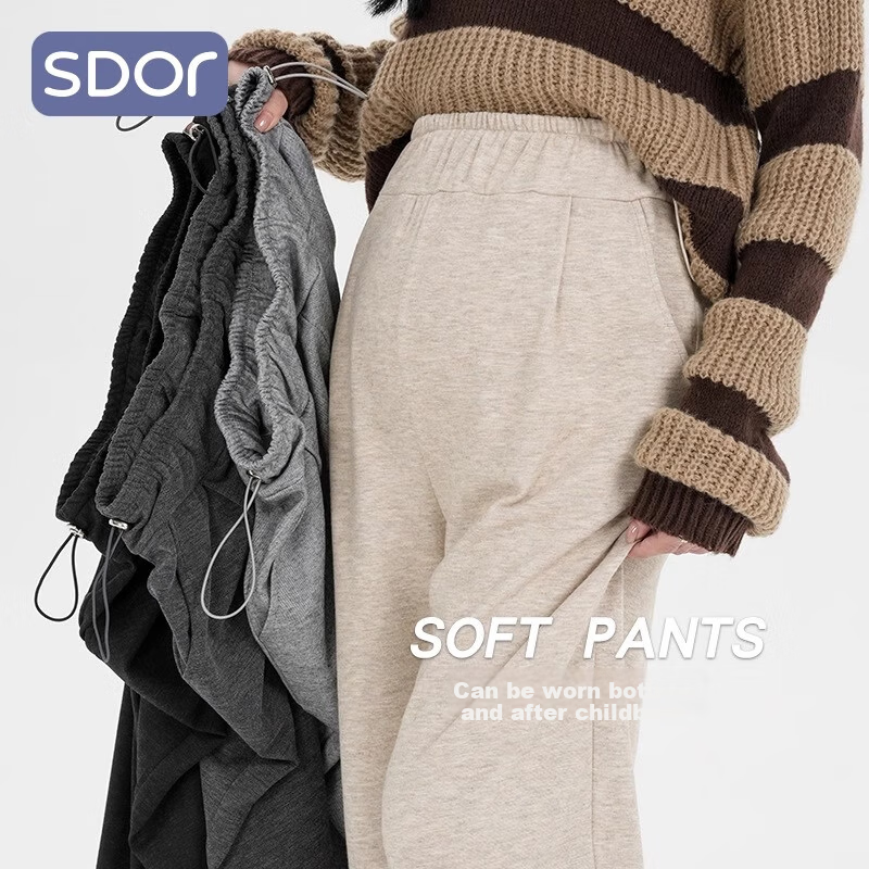 Sidoo Maternity Pants Spring Autumn Wide Leg Pants Non-Belly Support Fleece Lined Plus Size XL Oatmeal