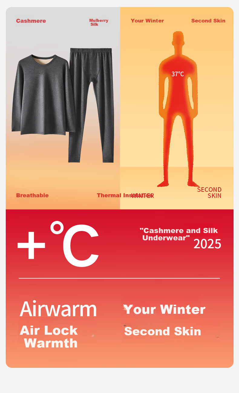 Hengyuanxiang Winter Hot Sale Thermal Underwear Unisex Antibacterial Heating Cashmere Silk Amino Acid Thickened Autumn Top and Bottom 3