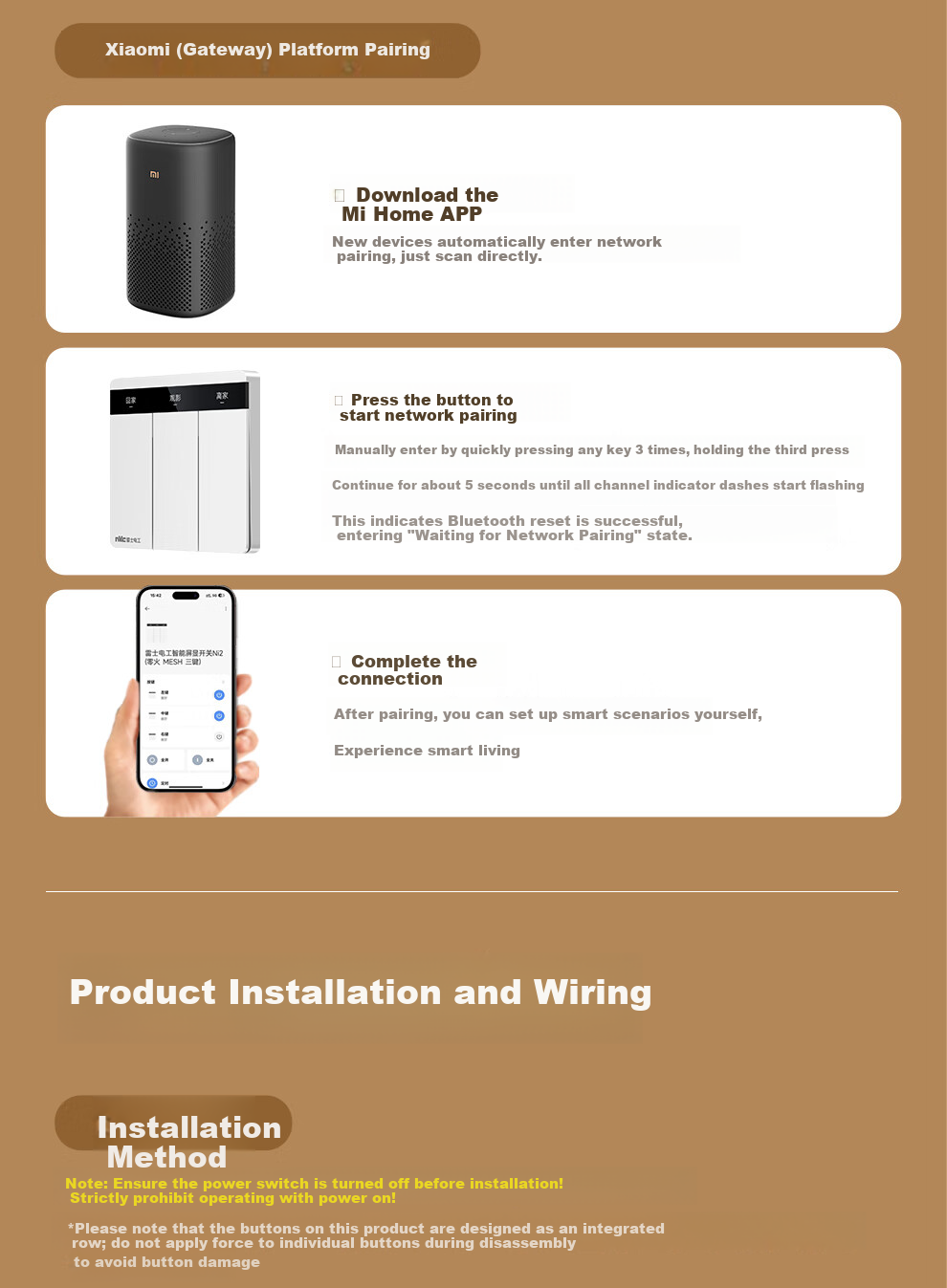 NVC Lighting Electrical Switch Socket Screen Display Smart Switch Compatible with Mijia Customizable Button Names Zero Fire Double Key White 17