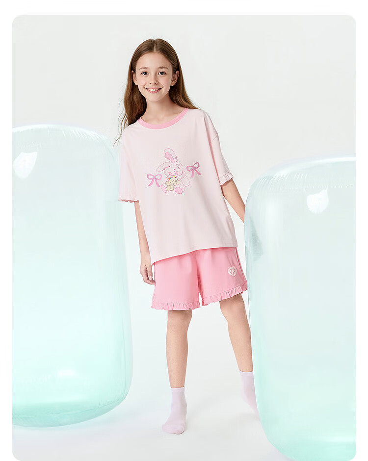 Balabala [Naipupu IP] Children's Summer Pajama Set Girls Short Sleeve Antibacterial Homewear Air Conditioning Clothes 25