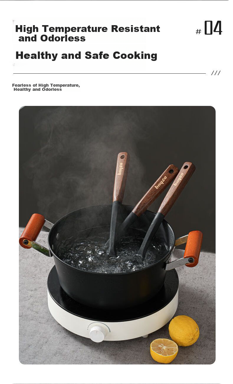 BAYCO Wooden Handle Silicone Spatula Food Grade High Temperature Resistant Non-Stick Cooking Spatula BC5615 4