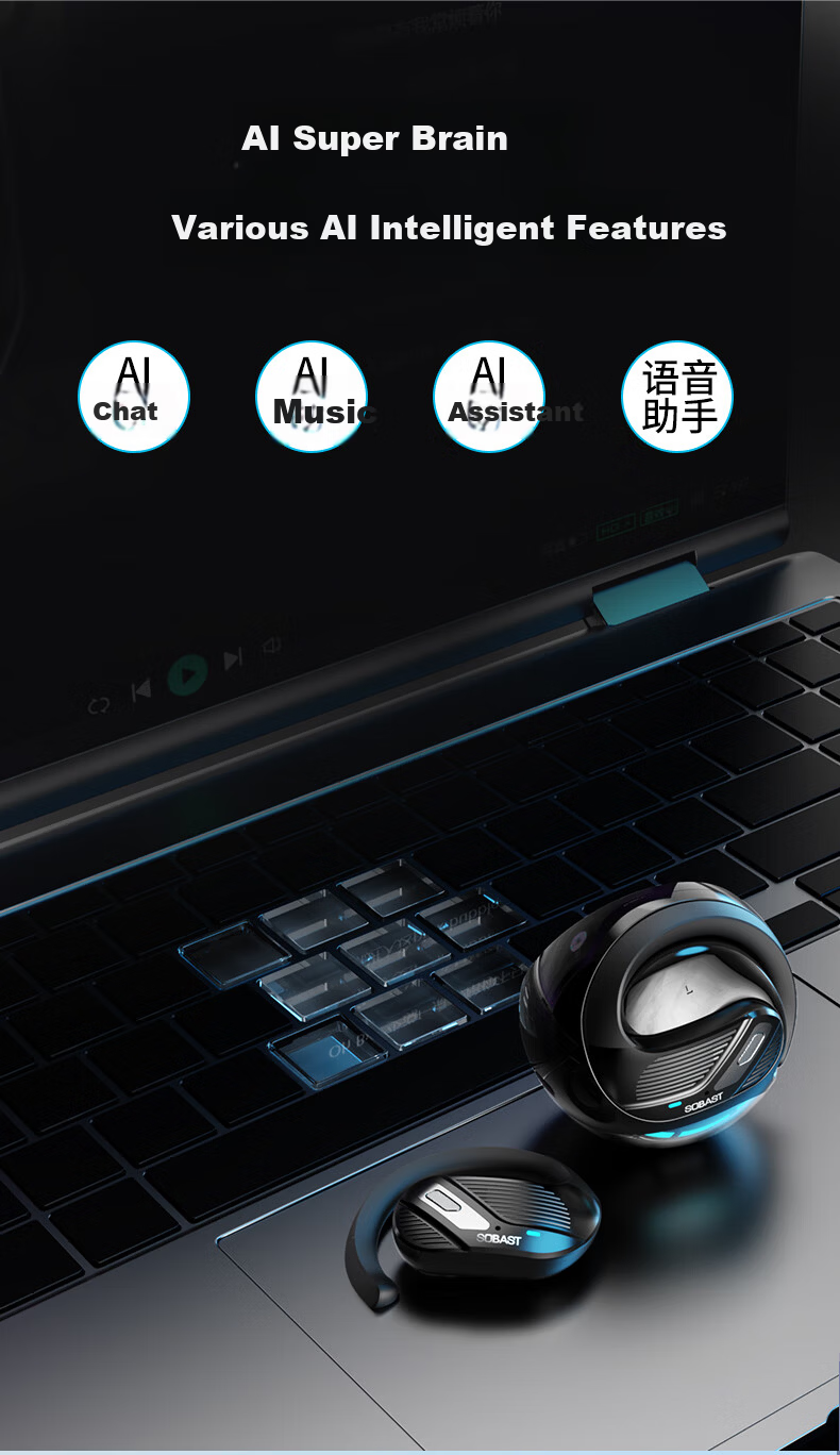 SE SOBAST 2026 New Open-Ear Clip-On Bluetooth Earphones Long Battery Life Non-In-Ear Running Music Call for Apple Huawei Xiaomi M169 Blue 520 Gift 8