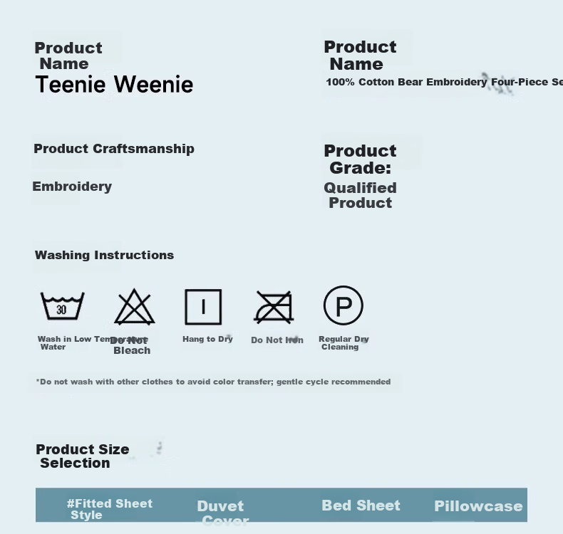Teenie Weenie Cotton Bedding Set, Pure Cotton Class A 100% Cotton Washed Bed Sheet, 1.8m Double Bed Duvet Cover, Casual College Style 24