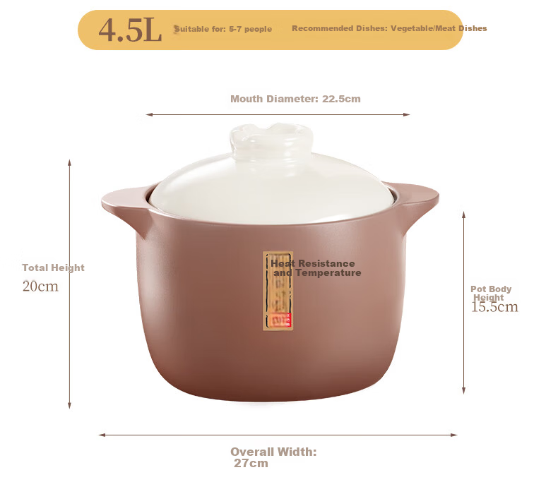 Royalstar Ceramic Casserole Pot 4.5L High-Temperature Resistant Soup Stew Pot Wide Mouth Gas Stove Compatible 21