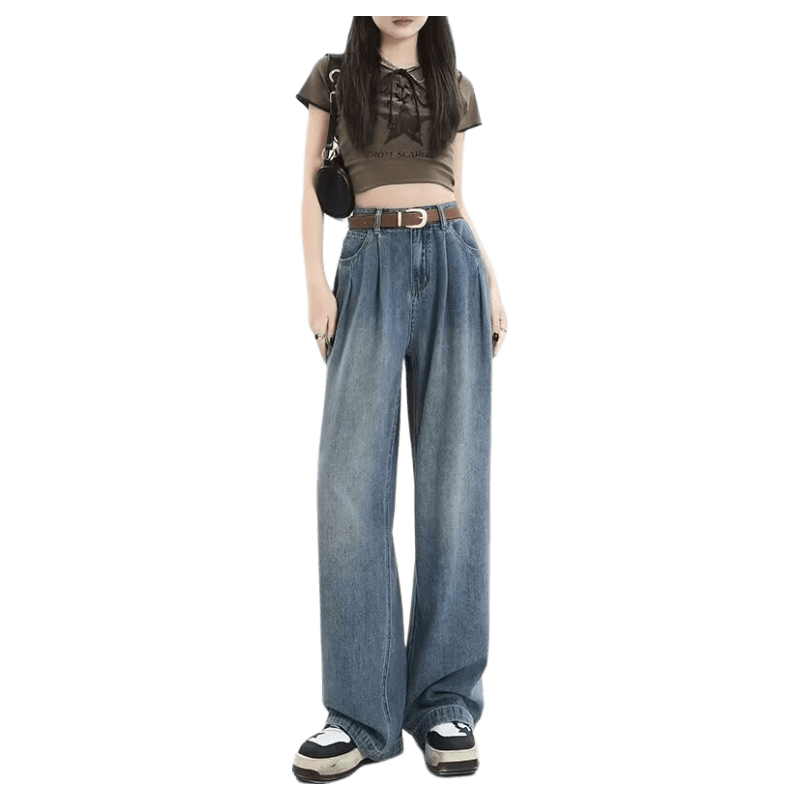 Langsha Tencel Soft Denim Wide-Leg Pants for Women 2026 Summer New Loose High-Waist Slim Straight Ice Silk Casual Long Pants