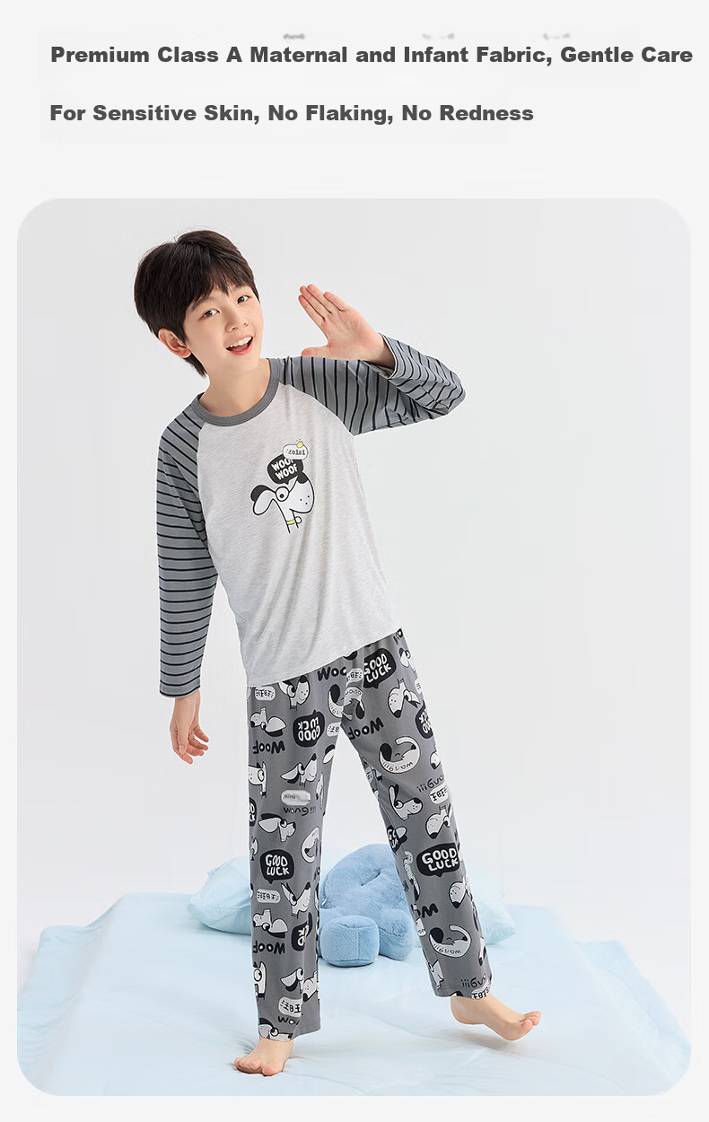 Jiusuiban Children's Pajamas Boys Baby A-Class Long Sleeve Long Pants High Elastic Comfortable Skin-Friendly Cotton Homewear Set 5