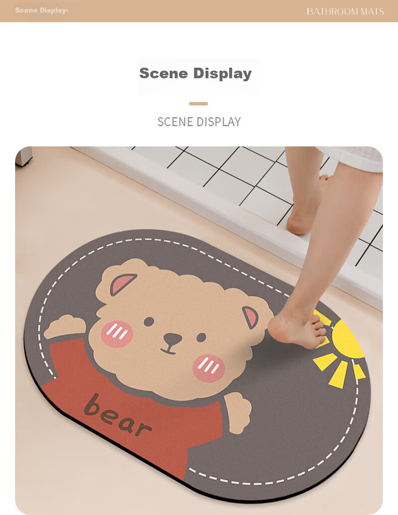 YISHANG Bathroom Mat, Non-Slip Mat, Absorbent Quick-Drying Foot Mat for Bathroom Entrance, Toilet Water Barrier Rug 7