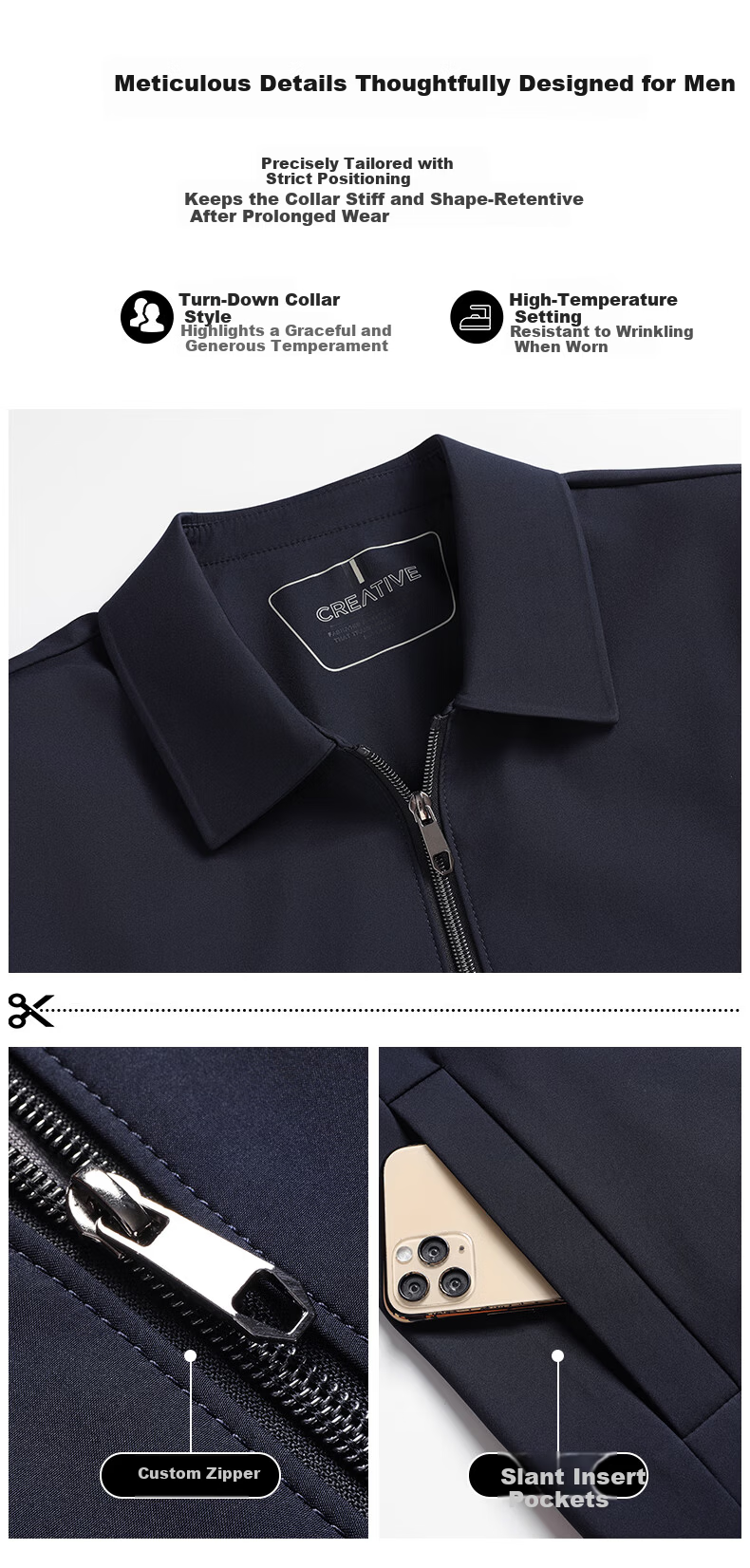 ROMON Executive Jacket Men's Spring and Autumn Casual Lapel Coat Middle-aged and Elderly Dad Style 2539 Black 4XL 5