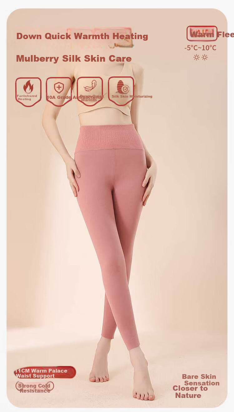 Caiyue High Waist Tummy Control Thermal Pants for Women, German Velvet Silk with Down Insulation, Waist Shaping Fleece-Lined Leggings for Autumn and Winter 1