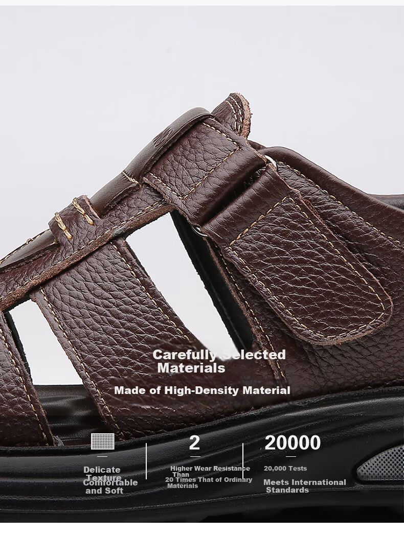 Aokang First Layer Cowhide Men's Sandals Beach Shoes Cowhide Trendy Middle-aged and Elderly Dad Leather Sandals Black 41 9