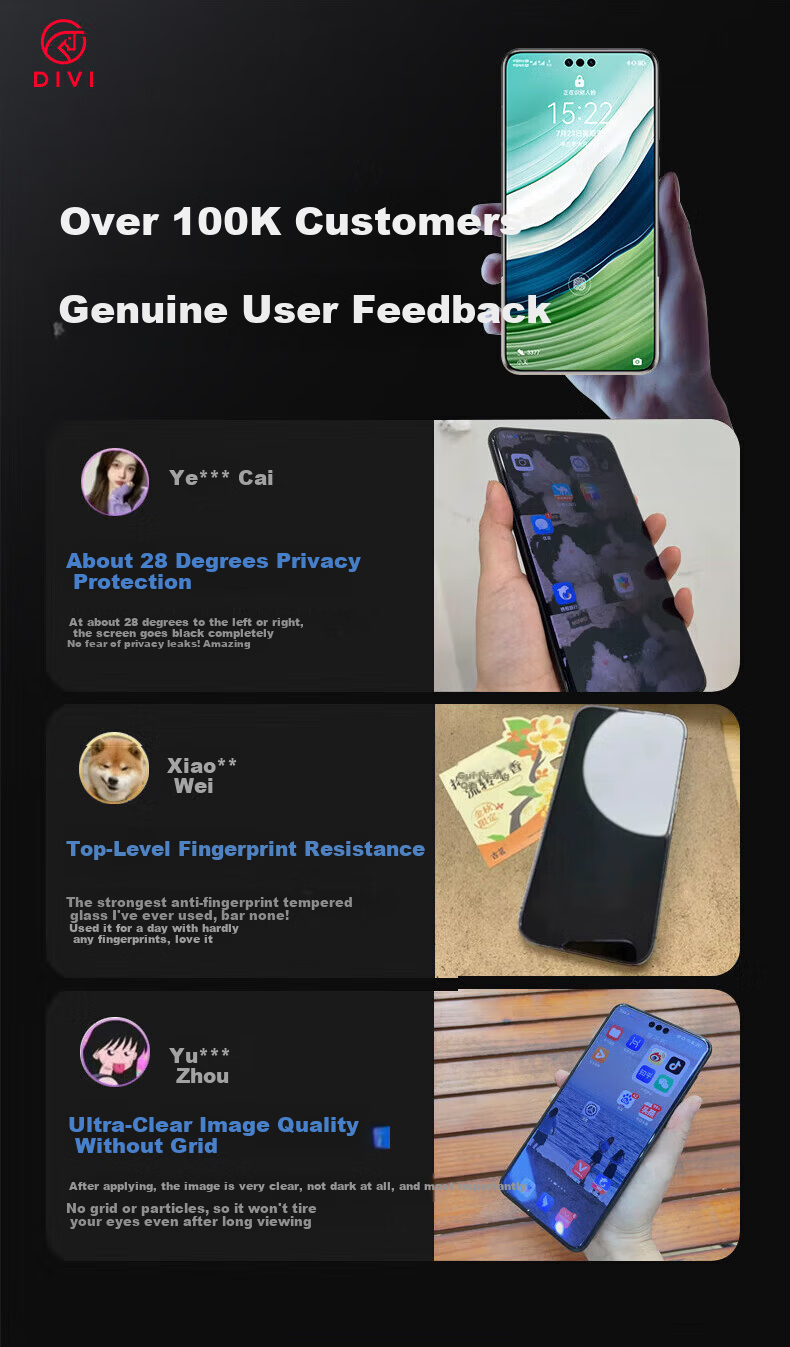 DIVI [One-Cover Instant Adhesion] Full Glue Privacy Screen Protector for Huawei Mate60 Pro/60 Pro+/RS Extraordinary Master Microcrystalline Anti-Fingerprint Non-Tempered Drop-Proof Dust-Free Case 5