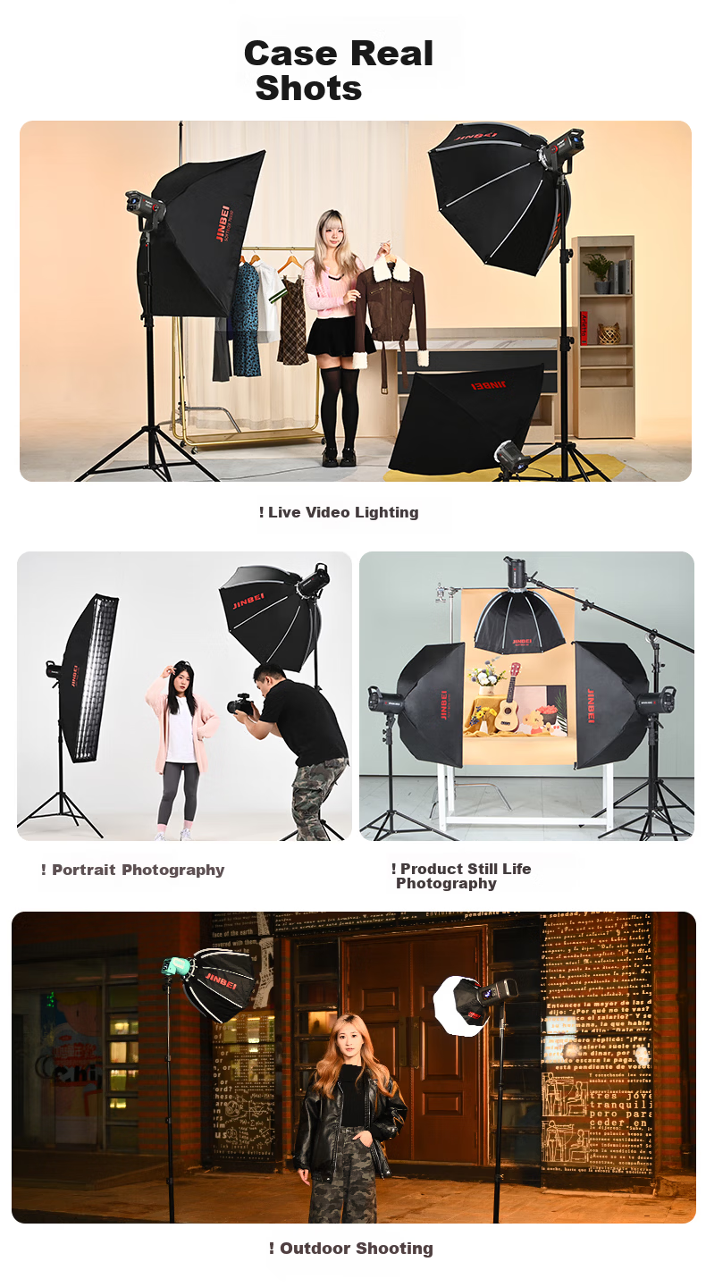 Jinbei KM Grid Softbox Deep Octagonal Spherical Foldable Portable On-Camera Light Video Live Soft Light Cover MINI Four-Claw KM-50CM Quick-Release Octagonal Grid Softbox 12