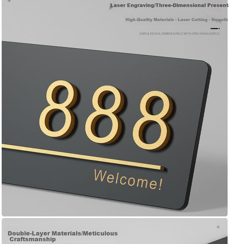 Yiju Changning Frosted Acrylic 3D Custom Number Plate Sticker Gold (Pure Numbers) 0-9 Set of 1 7