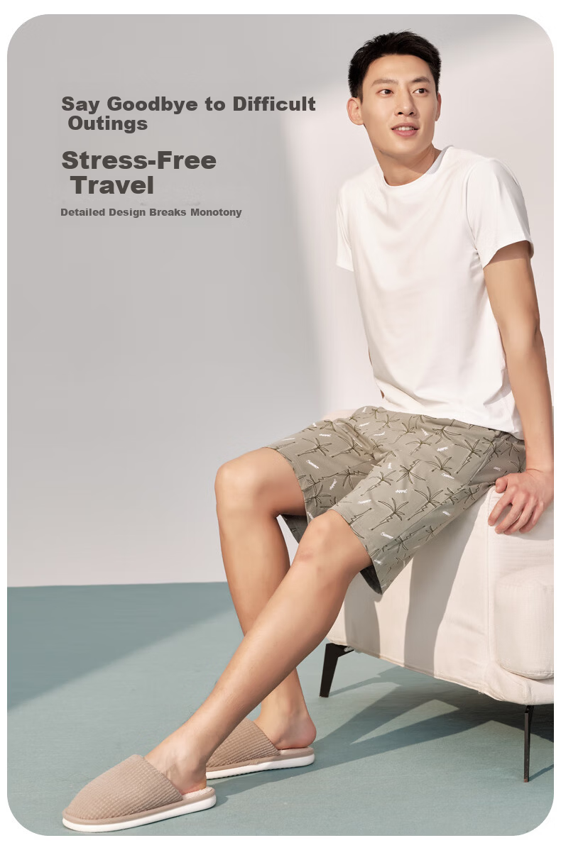 Yiershuang 100% Cotton Men's Homewear Five-Point Shorts Casual Printed Lounge Pants 3XL 5