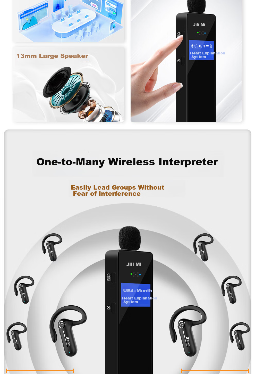 Jlimi Wireless Tour Guide System One-to-Many Headphones for Tour Guides, Scenic Spots, Museums, Conferences, Teaching, Reception, Hosting, Simultaneous Interpretation JLM-N1-50C 3