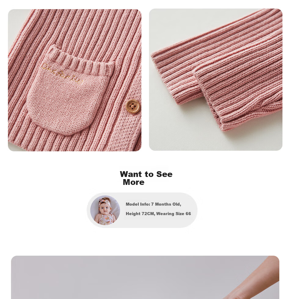 OAK FAMILY Children's Cardigan Sweater, Baby Boys And Girls Spring And Autumn Knitted Jacket, Pure Cotton, Pink (Anti-Static), Size 80 15