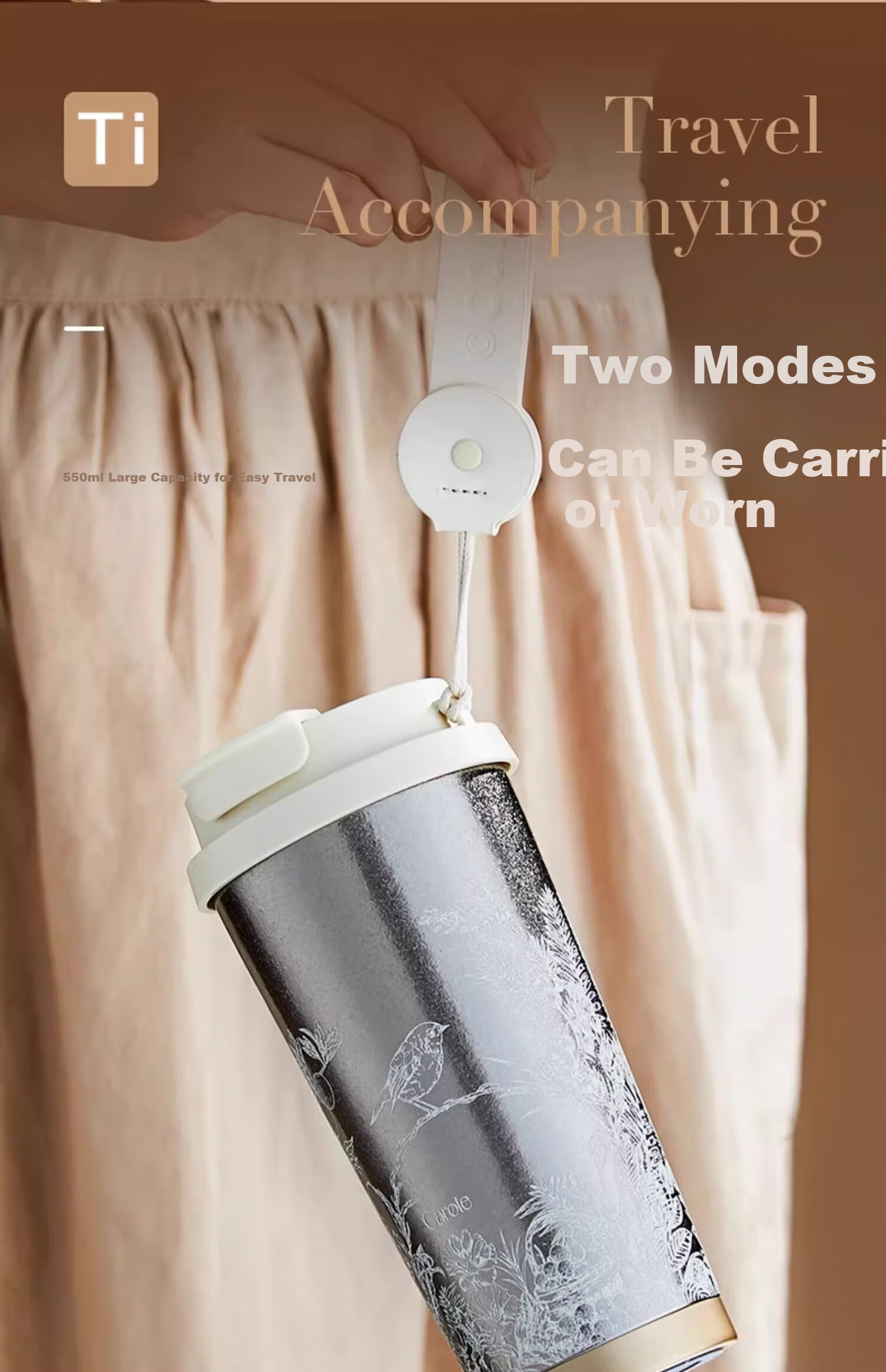 Carrot Pure Titanium Insulated Outdoor Portable Coffee Cup High-End Straw Water Bottle Large Capacity Titanium Cup Birthday Gift 16