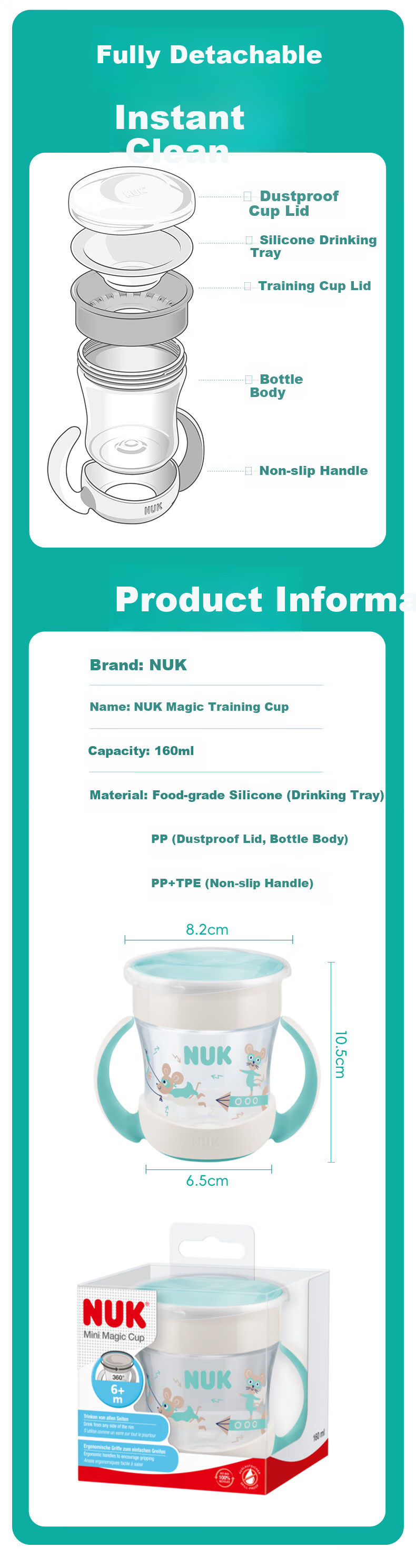 NUK German Original Magic Sippy Cup Baby Toddler Children's Drinking Cup 160ml with Handle Training Cup 6