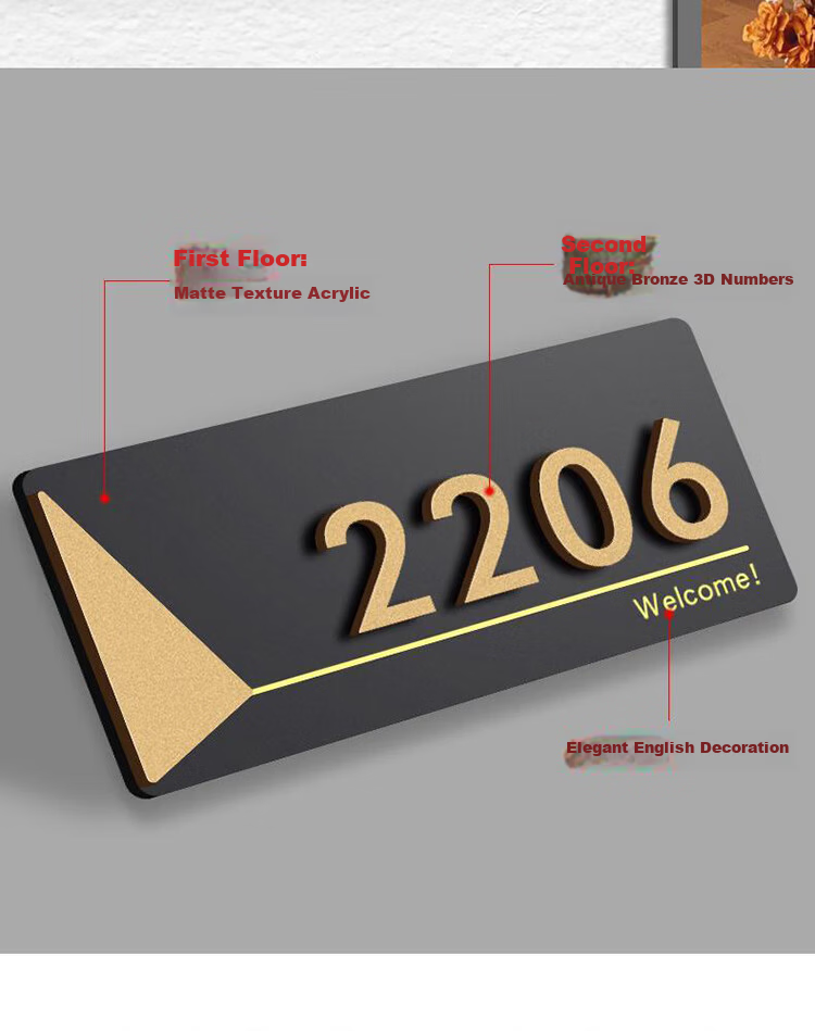 Yiju Changning Frosted Acrylic 3D Custom Number Plate Sticker Gold (Pure Numbers) 0-9 Set of 1 4