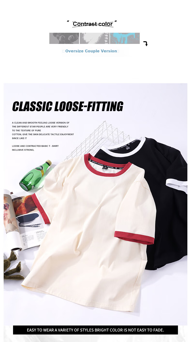 Jeanswest Women's Short Sleeve T-Shirt 2025 Summer New Casual Dopamine Trendy Colorblock Cotton Tee 3