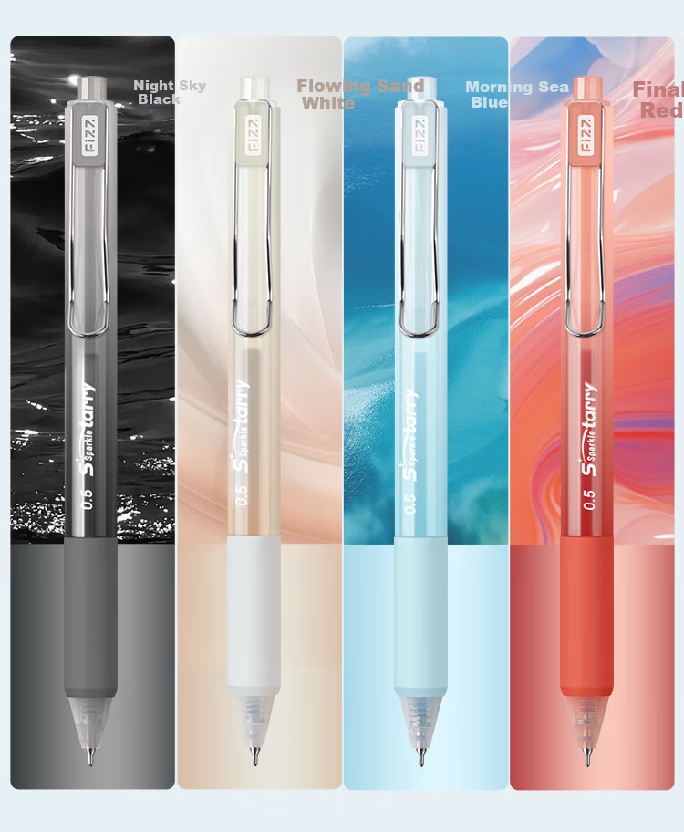 Fizz Chenhai Blue Quick-Dry Retractable Gel Pen 0.5mm Low Center of Gravity Dual Ballpoint CS Black Tip High Capacity Office Signature Pen Student Exam Pen 3-Pack B73019 10
