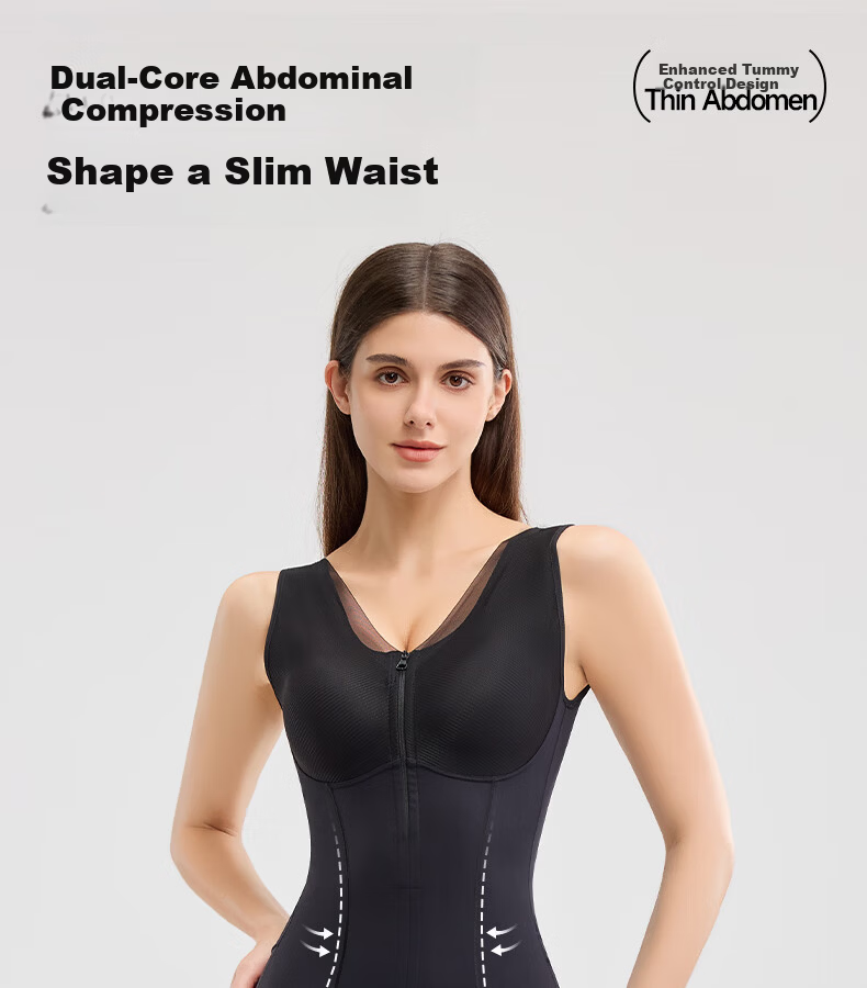 GRACEWELL Women's Zippered Shapewear Bodysuit Waist Cincher Hip Lifter Body Shaping Sculpting Garment with Built-in Bra Black 2XL 4