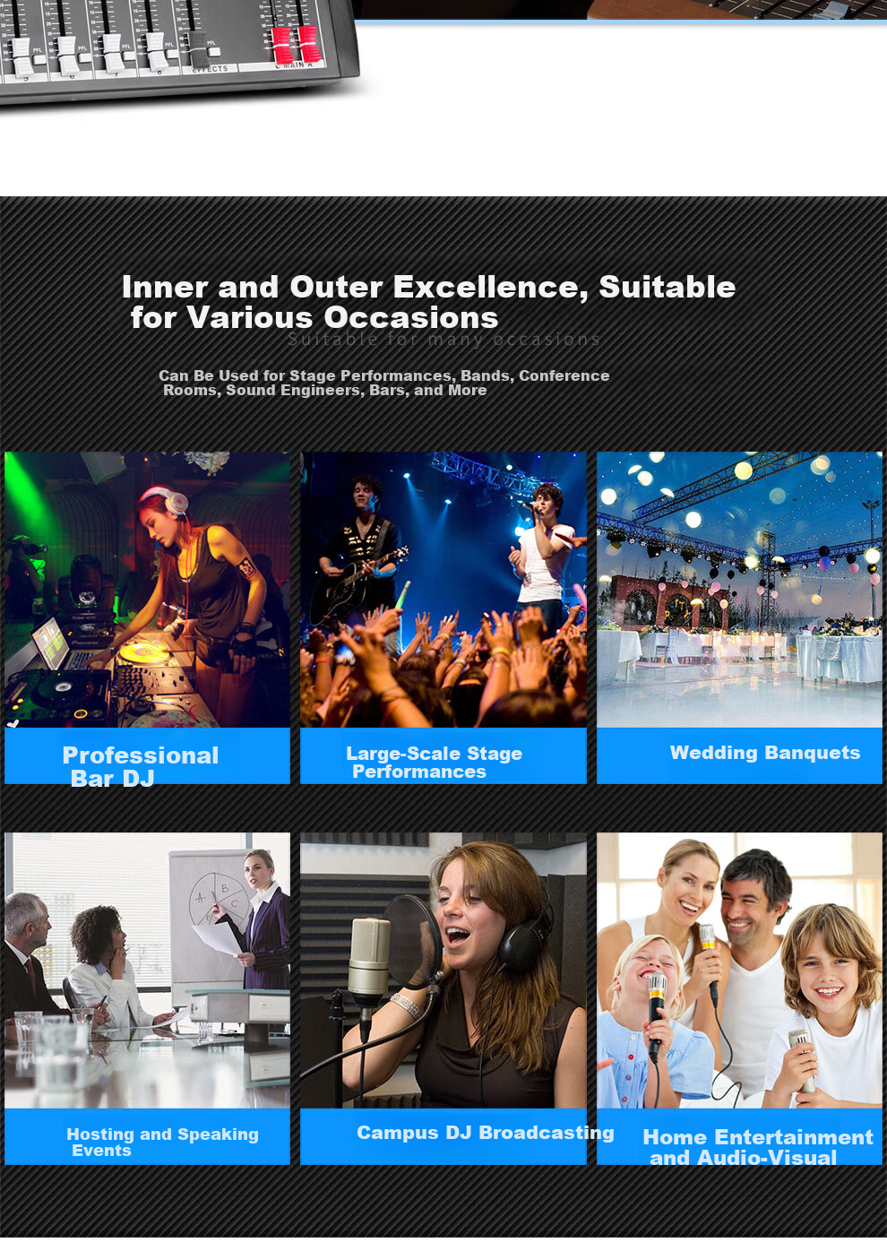 Depusheng DT8 Professional 8-Channel Mixer Stage Performance Video Conference Training Recording Live Singing Reverb USB Bluetooth MP3 Playback Multi-Channel Control Outdoor with Effects Equalizer 3