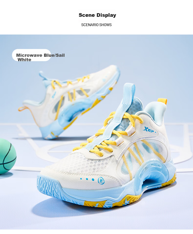 XTEP Kids Boys Mesh Breathable Lace-up Basketball Shoes Starry Blue/Teal Blue Size 38 15