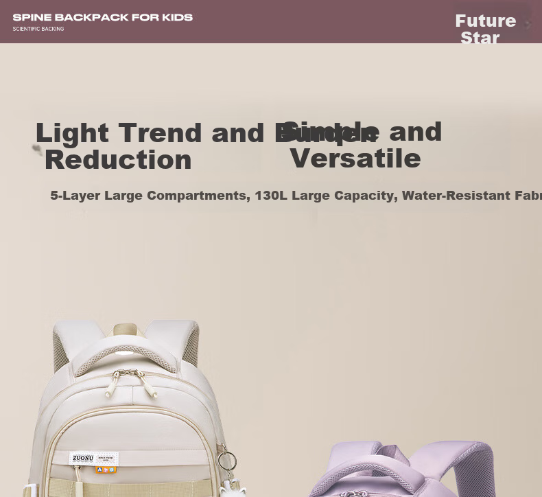 FUTURE STAR Large Capacity Lightweight Middle School Backpack Girls Ergonomic Casual Primary School Boys Shoulder Bag Mauve Pink 1