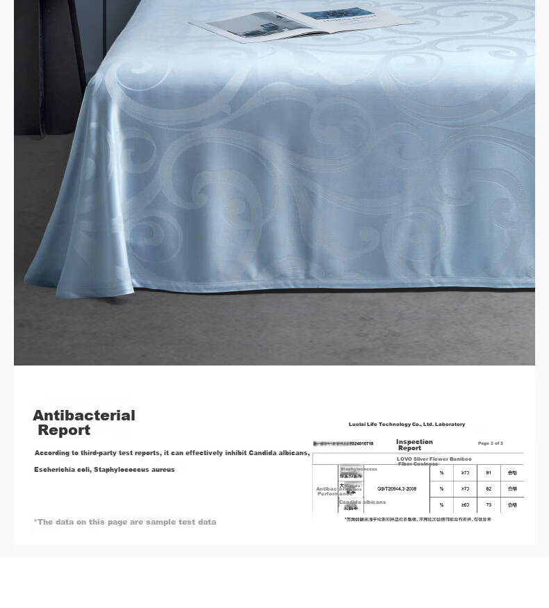 LOVO Antibacterial Bamboo Fiber Ice Silk Cooling Mat Double Three-Piece Set Gray 230*235 [Foldable] 12