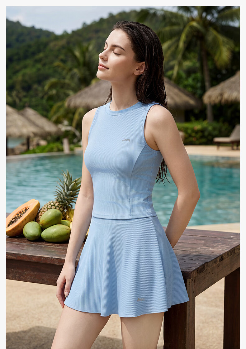 JEEP Women's Two-Piece Slimming Skirt Style Swimwear Hot Spring Suit Light Summer Green XL 2026 New Vacation Set 7