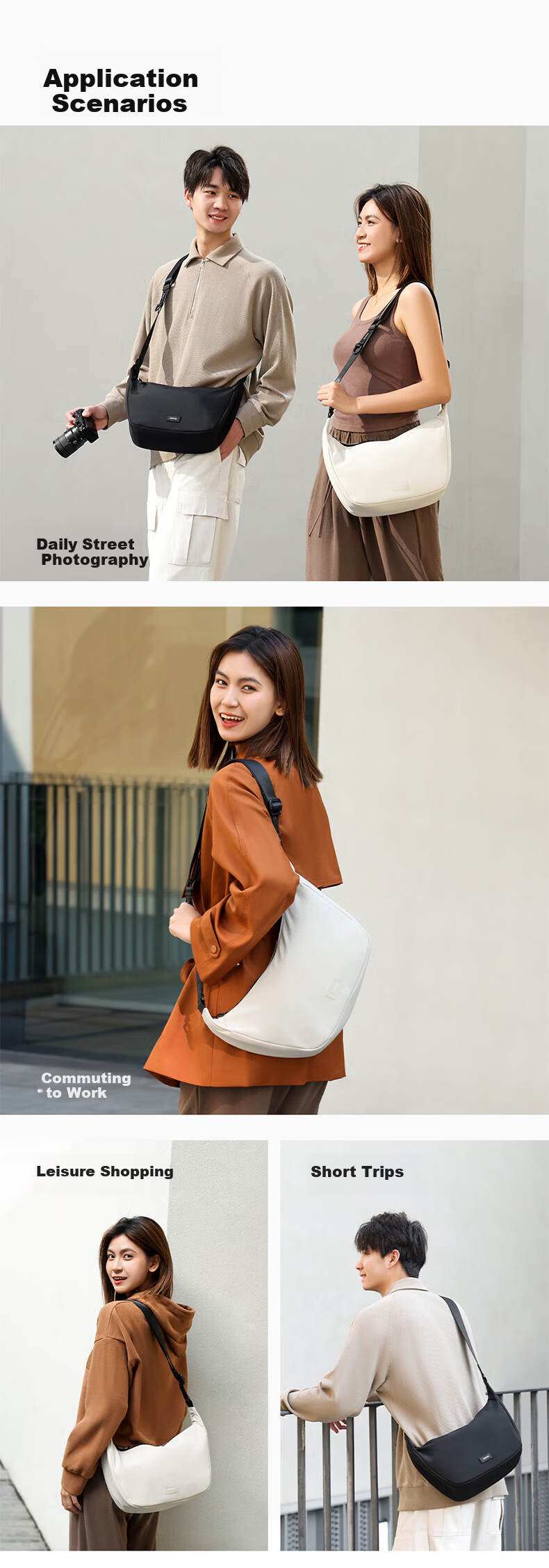 Ulanzi Half-Moon Crossbody Shoulder Camera Bag (Off-White) Portable Mirrorless Photography Backpack Casual Video Bag Digital Storage Bag for Canon Sony Nikon Cameras 10