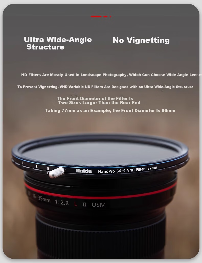 Haida NanoPro Series S6-9 Stops 77mm True Color Adjustable VND Neutral Density Filter for Canon Nikon Sony Fujifilm Cameras 7