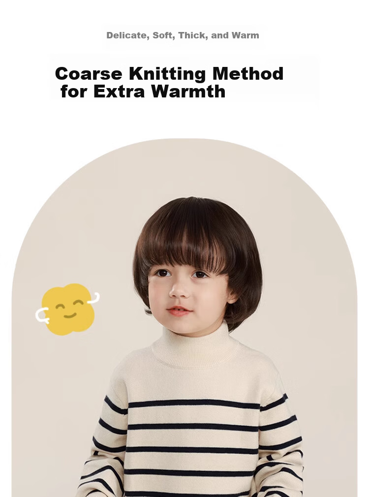 Ciciibear Boys' Sweater Autumn Winter Thickened Half Turtleneck Baby Striped Knitwear Children's Clothing 5
