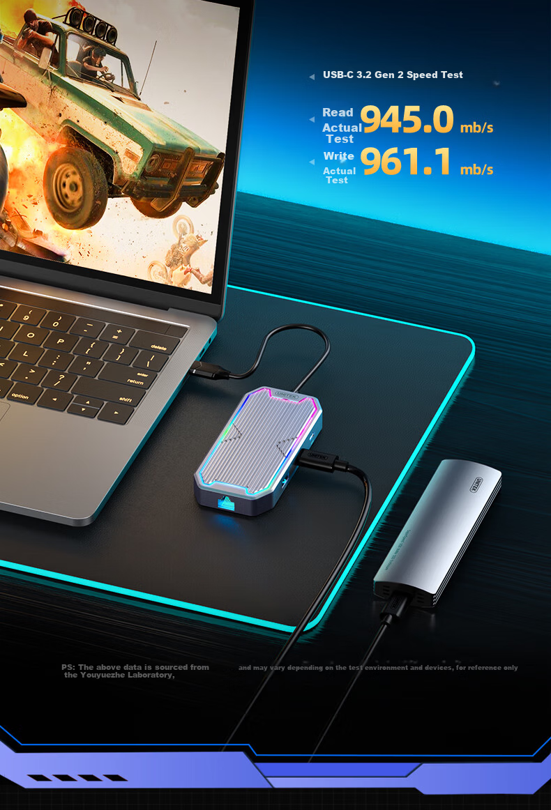 YOYOTER USB-C Gen2 10G High-Speed HDMI 4K/60Hz Gigabit Ethernet RGB Lighting Docking Station Universal for Laptop Phone Tablet 8