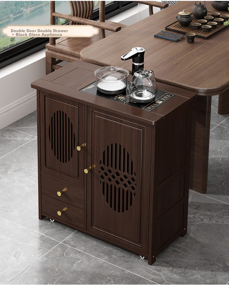 Taomengju New Chinese Style Mobile Tea Table Home Small Tea Stand Living Room Tea Cart Balcony Tea Table Kettle Integrated Tea Cabinet Side Table 14