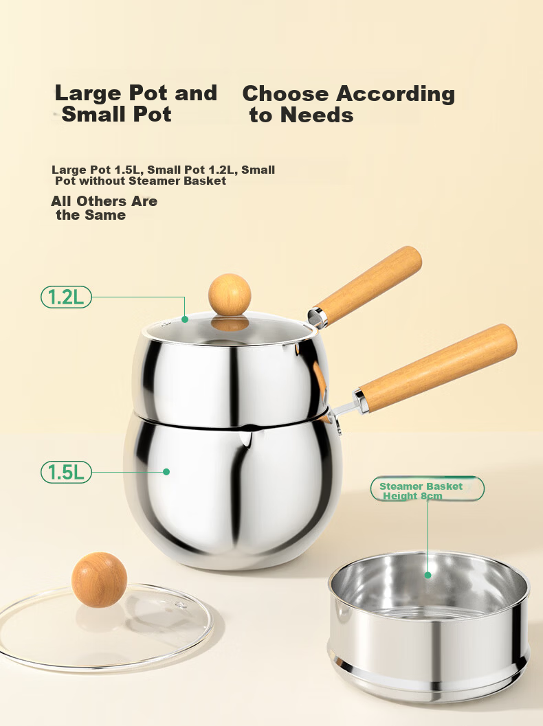 PLODON Baby Food Pot Milk Pot 316L Stainless Steel Non-Coated Soup Pot Small Frying Pan Steaming and Cooking Integrated Infant Food Pot 16