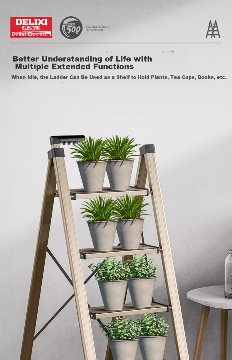 DELIXI Household Multi-Functional Folding Safety Ladder Aluminum Alloy Thickened Step Ladder Two-Step Ladder 16