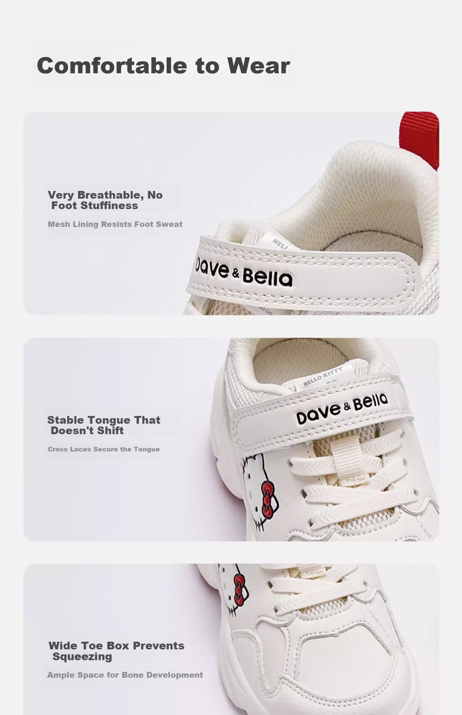 DAVE & BELLA Hello Kitty Collaboration Children's Sneakers Spring And Autumn Girls' Shoes White Sneakers 12
